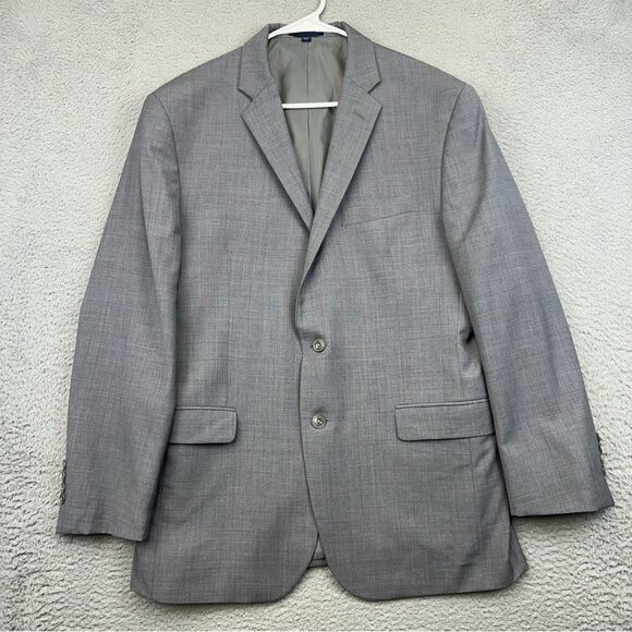 Jos A Bank Blazer Mens 43R Gray Slim Fit Wool 2 Button Suit Jacket Business - Picture 1 of 16